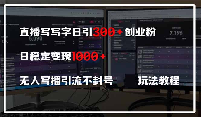 直播写写字日引300+创业粉,日稳定变现600+无人写播引流不封号,玩法教程-蜗牛学社