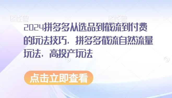 拼多多从选品到截流到付费的玩法技巧，拼多多截流自然流量玩法，高投产玩法