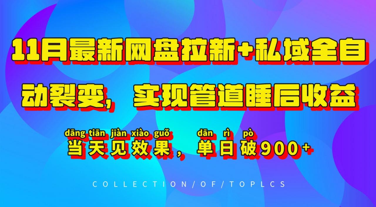 11月最新网盘拉新+私域全自动裂变,实现管道睡后收益,当天见效果,单日破900+-蜗牛学社