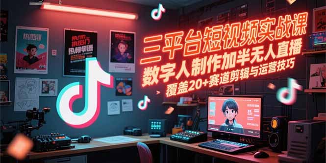 三平台短视频实战课,数字人制作加半无人直播,覆盖20+赛道剪辑与运营技巧-蜗牛学社