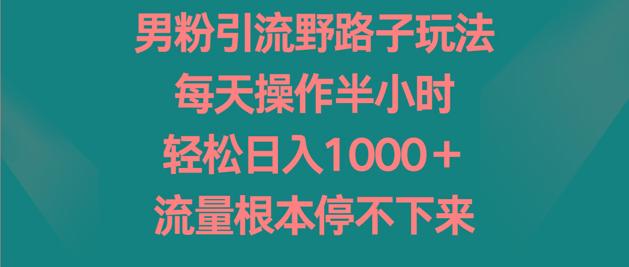 男粉引流野路子玩法,每天操作半小时轻松日入1000+,流量根本停不下来-蜗牛学社