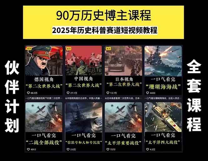 短视频历史赛道实战教程,手机电脑双端剪辑教程和账号运营指南与变现技巧