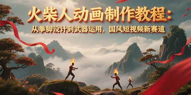 火柴人动画制作教程:从拳脚设计到武器运用,国风短视频新赛道-蜗牛学社