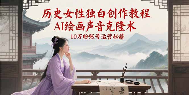历史女性独白创作教程,AI绘画声音克隆术,10万粉账号运营秘籍