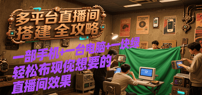 多平台直播间搭建全攻略,一部手机+一台电脑+一块绿布轻松实现你想要的直播间效果-蜗牛学社