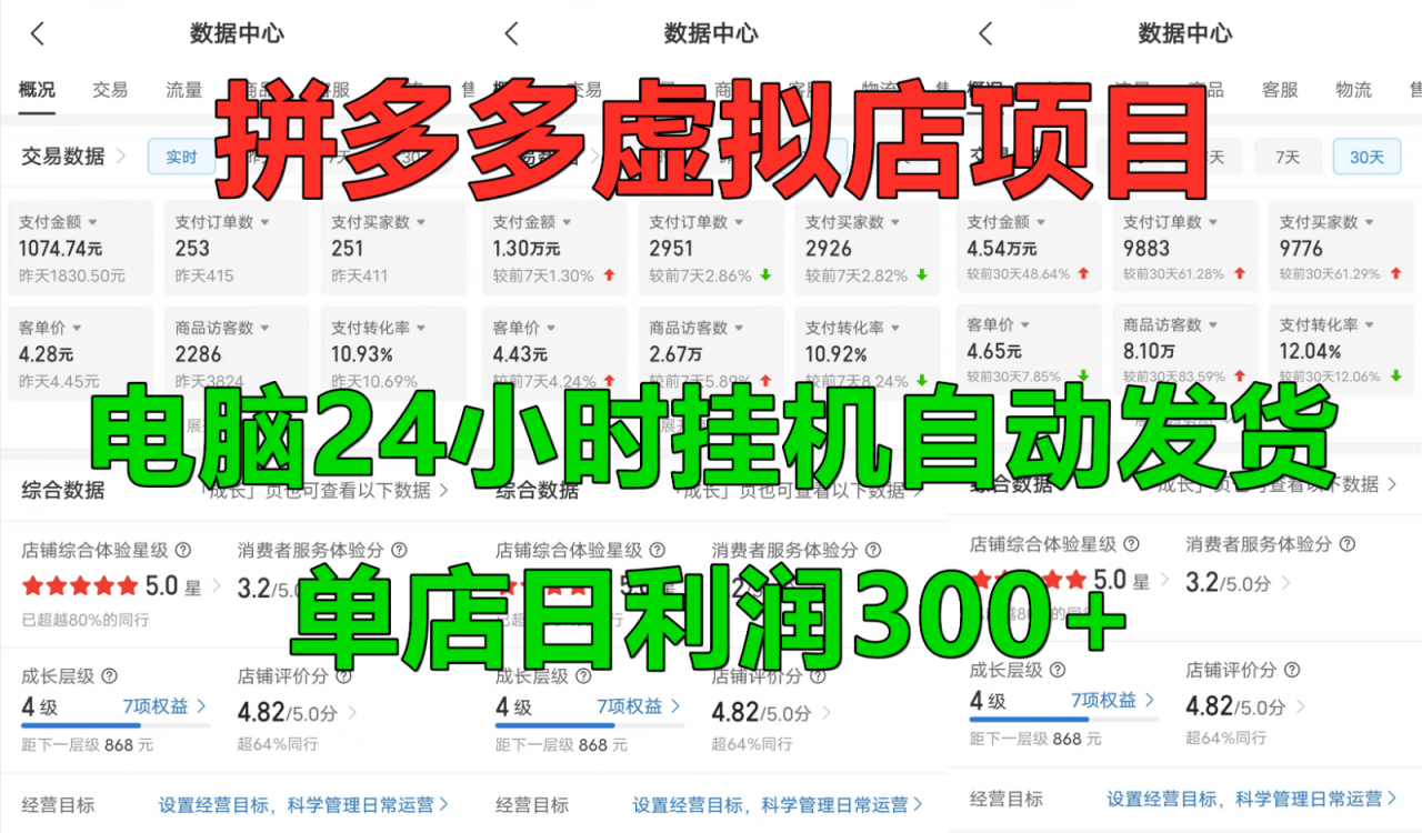 拼多多虚拟店铺项目，电脑挂机自动发货，单店日利润300+-蜗牛学社
