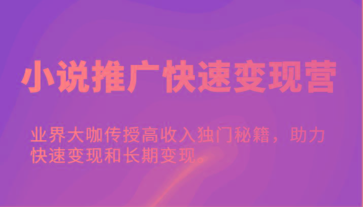 小说推广快速变现营-业界大咖传授高收入独门秘籍，助力快速变现和长期变现。-蜗牛学社