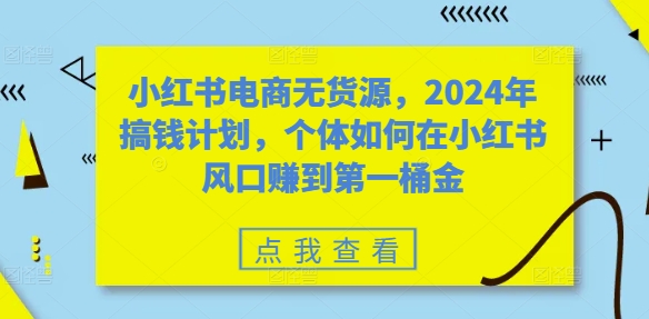 小红书电商无货源，年搞钱计划，个体如何在小红书风口赚到第一桶金