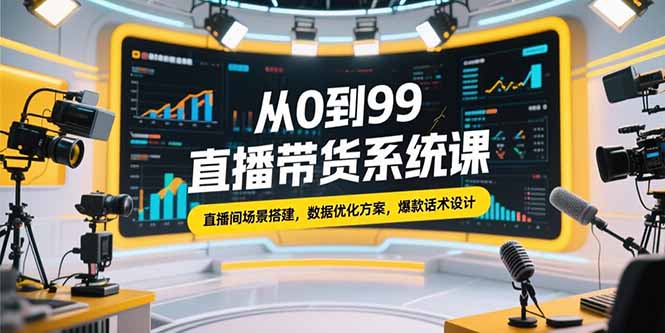 从0到99直播带货系统课，直播间场景搭建，数据优化方案，爆款话术设计-蜗牛学社