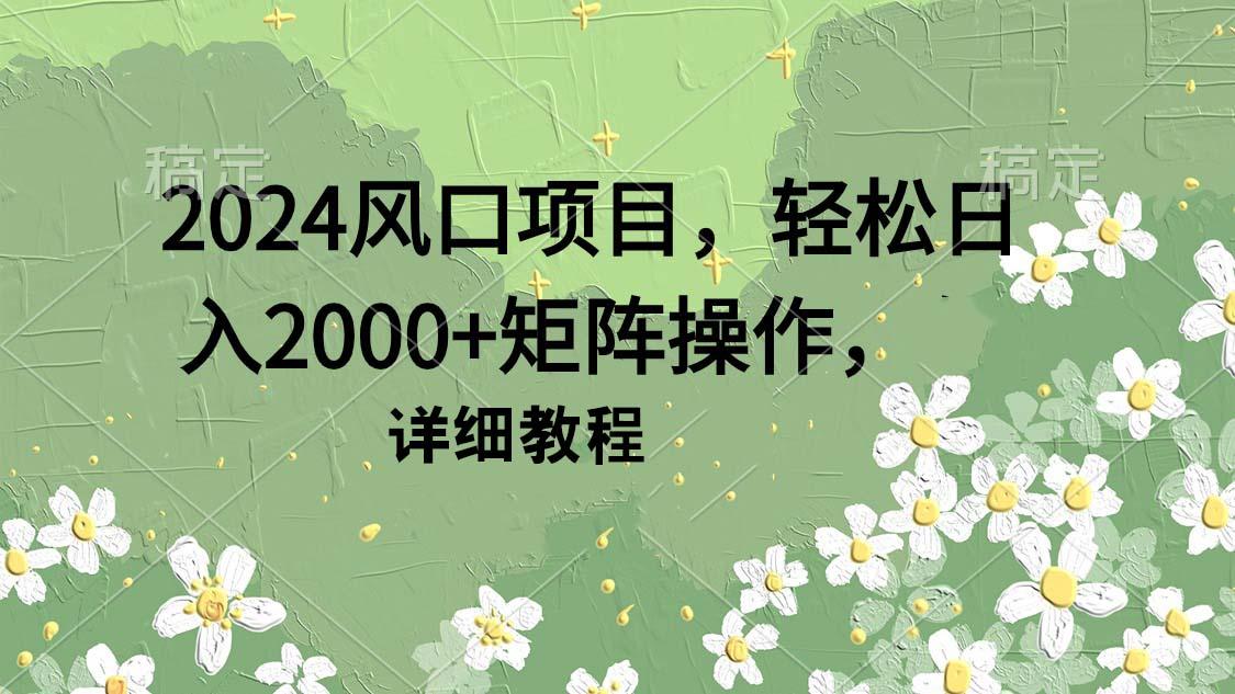 (9652期)风口项目，轻松日入2000+矩阵操作，详细教程