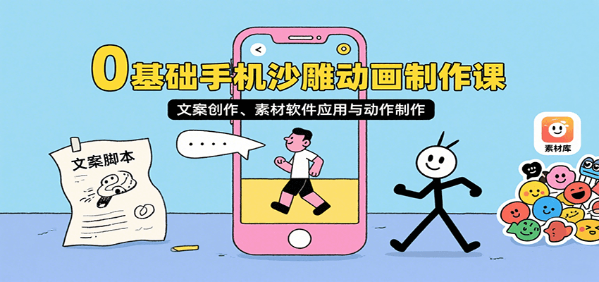 0基础手机沙雕动画制作课，文案创作、素材软件应用与动作制作-蜗牛学社