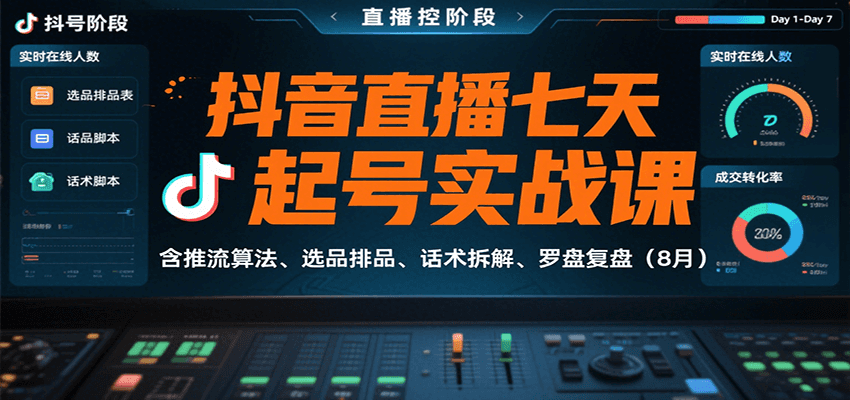 抖音直播七天起号实战课:含推流算法、选品排品、话术拆解、罗盘复盘(8月)-蜗牛学社