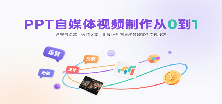 PPT自媒体视频制作从0到1：含账号运营、选题文案，讲设计动画与多领域案例变现技巧-蜗牛学社