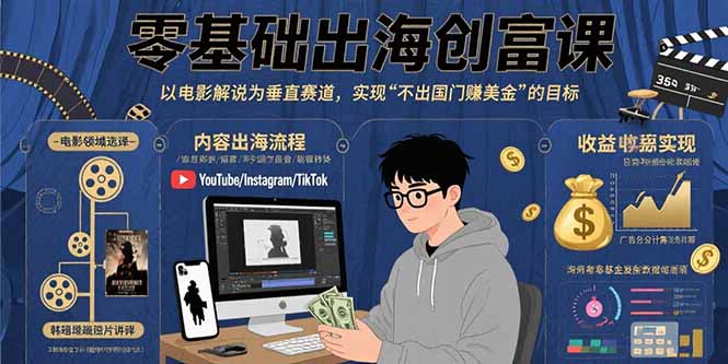 零基础出海创富课:以电影解说为垂直赛道,实现不出国门赚美金的目标-蜗牛学社