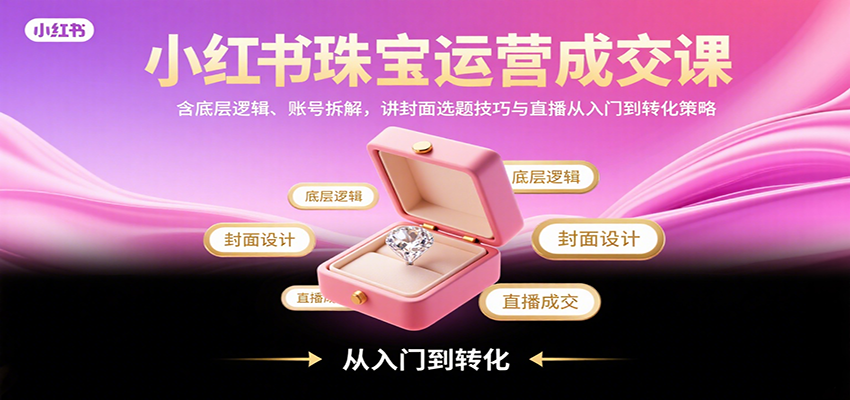 小红书珠宝运营成交课:含底层逻辑、账号拆解,讲封面选题技巧与直播从入门到转化策略-蜗牛学社