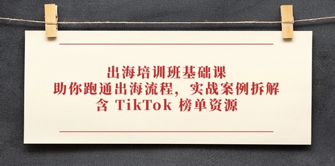 出海培训班基础课，助你跑通出海流程，实战案例拆解，含 TikTok 榜单资源-蜗牛学社