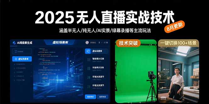 2025无人直播实战技术-8月，涵盖半无人/纯无人/AI实景/绿幕录播等主流玩法-蜗牛学社