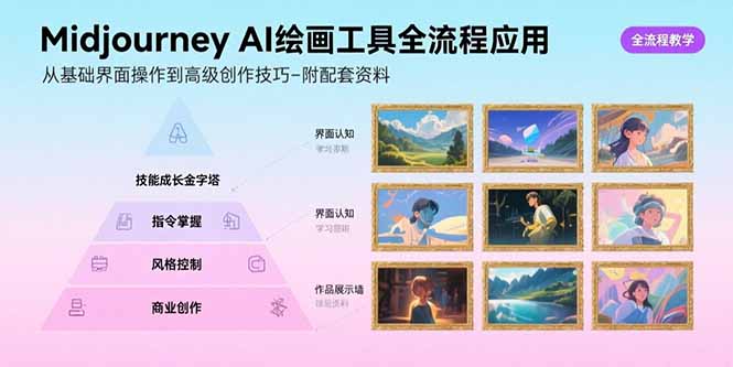 Midjourney AI绘画工具全流程应用，从基础界面操作到高级创作-附配套资料-蜗牛学社