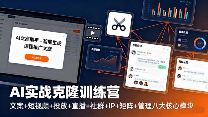 AI实战克隆训练营:文案+短视频+投放+直播+社群+IP+矩阵+管理八大核心模块-蜗牛学社