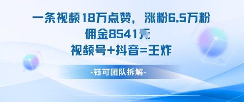 一条视频18W点赞,涨粉6.5W粉佣金8541米,视频号+抖音=王炸-蜗牛学社
