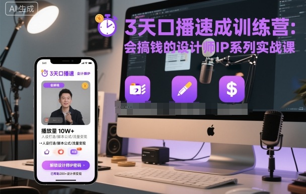 3天口播速成训练营,会搞钱的设计师IP系列实战课-蜗牛学社