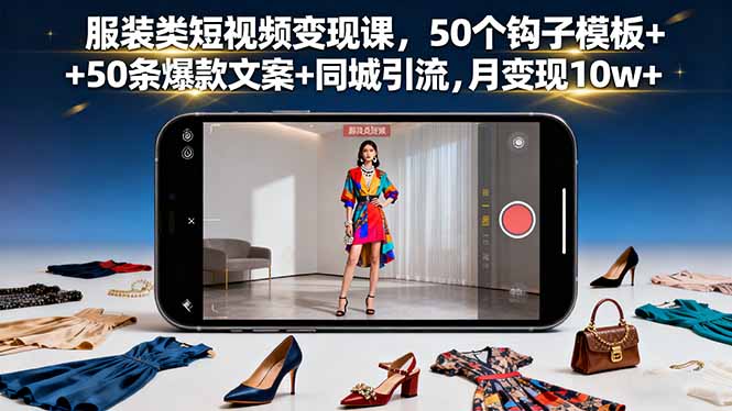 服装类短视频变现课,50个钩子模板+50条爆款文案+同城引流,月变现10w+-蜗牛学社