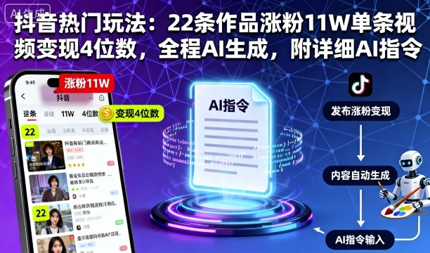 抖音热门玩法:22条作品涨粉11W单条视频变现4位数,全程AI生成,附详细AI指令-蜗牛学社