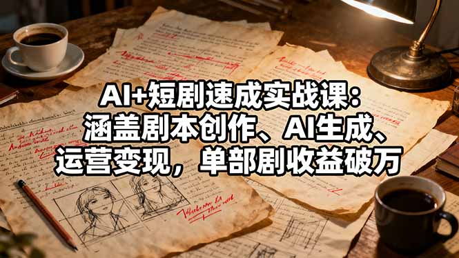 AI+短剧速成实战课:涵盖剧本创作、AI生成、运营变现,单部剧收益破万