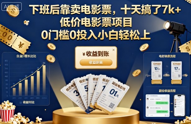 下班后靠卖电影票,十天搞了7k+,低价电影票项目,0门槛0投入小白轻松上手【揭秘】-蜗牛学社