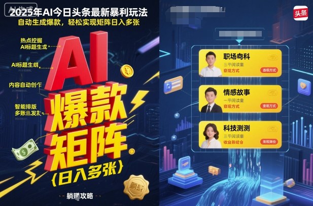 2025年AI今日头条最新暴利玩法,自动生成爆款,轻松实现矩阵日入多张-蜗牛学社
