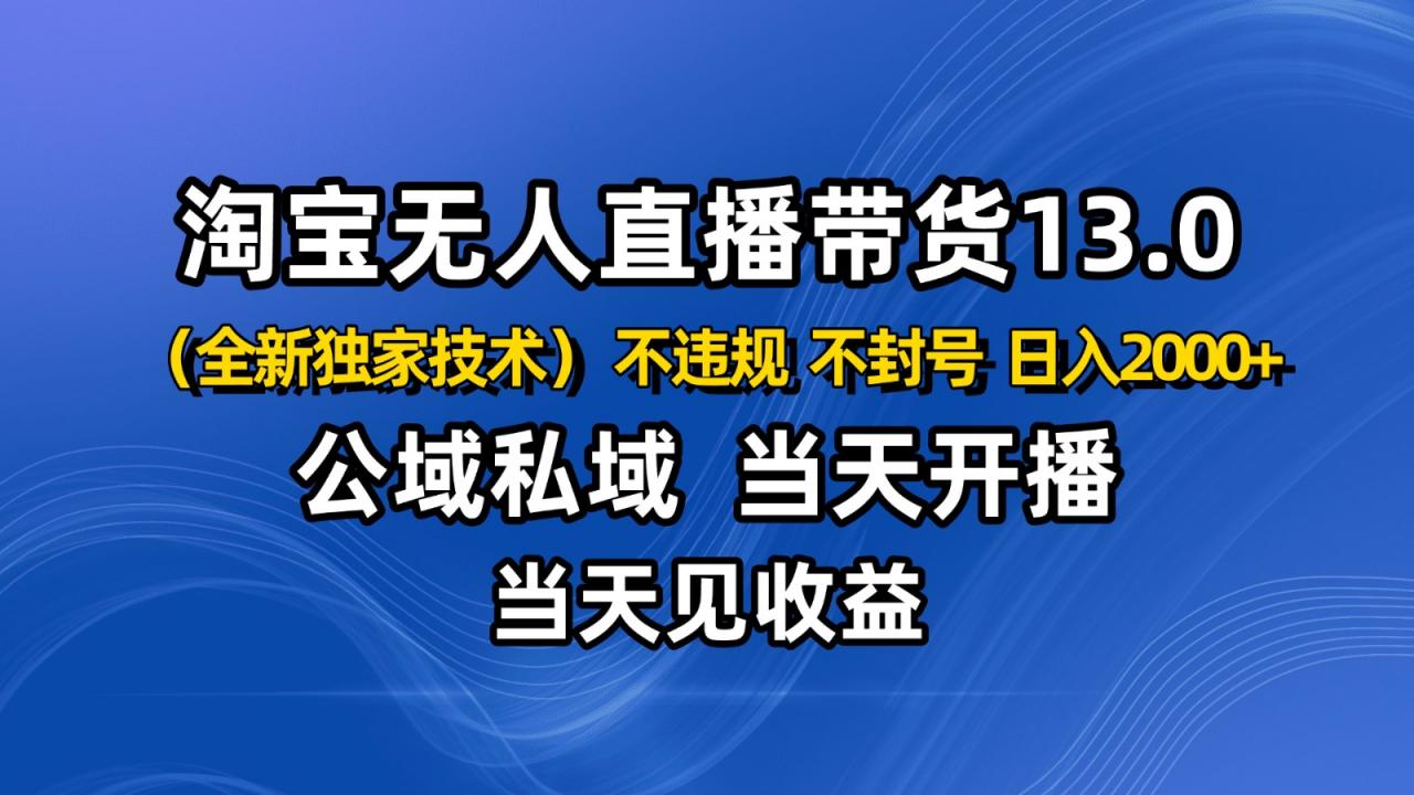 淘宝无人直播13.0,公域私域技术,不封号,不违规 布局下半年旺季赛道,日入2000+