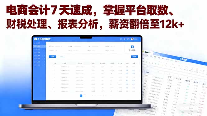 电商会计7天速成,掌握平台取数、财税处理、报表分析,薪资翻倍至12k+-蜗牛学社