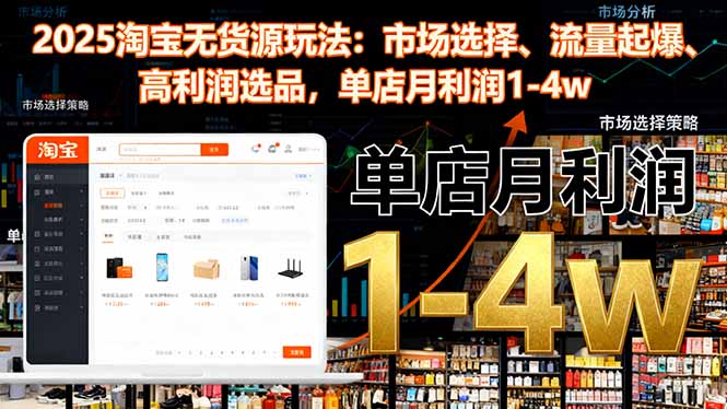 2025淘宝无货源玩法：市场选择、流量起爆、高利润选品，单店月利润1-4w-蜗牛学社