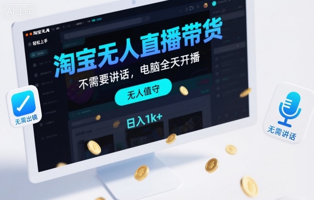 淘宝无人直播带货，不需要出镜，不需要讲话，电脑全天开播，轻松上手，日入1k+【揭秘】-蜗牛学社