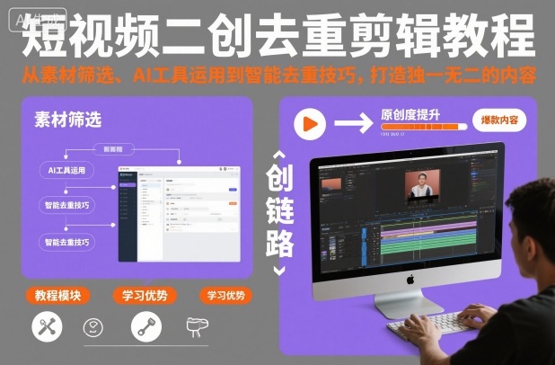 短视频二创去重剪辑教程,从素材筛选、AI工具运用到智能去重技巧,打造独一无二的内容-蜗牛学社