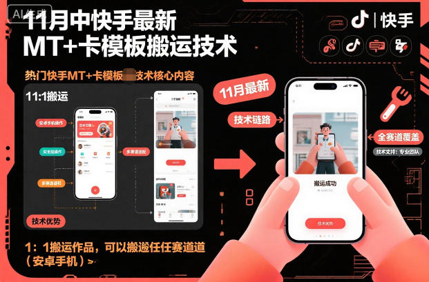 11月中快手最新MT+卡模板搬运技术,1:1搬运作品,可以搬运任何赛道(安卓手机)-蜗牛学社