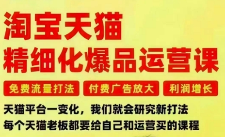 淘宝天猫精细化爆品运营课，免费流量打法-付费广告放大-利润增长-三大核心痛点，一次全部解决-蜗牛学社