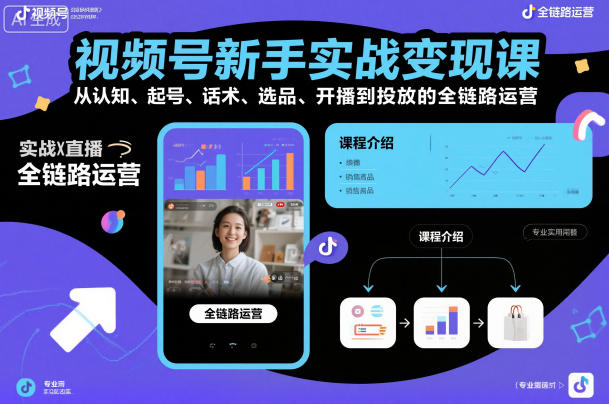 视频号新手实战变现课，从认知、起号、话术、选品、开播到投放的全链路运营-蜗牛学社