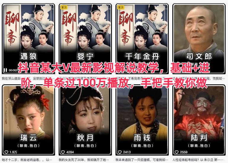 抖音某大V最新影视解说教学，基础+进阶，单条过100万播放，手把手教你做-蜗牛学社