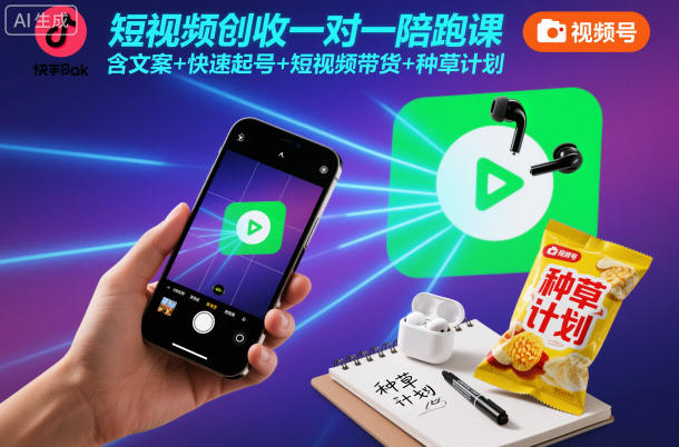 短视频创收一对一陪跑课，含文案+快速起号+短视频带货+种草计划-蜗牛学社