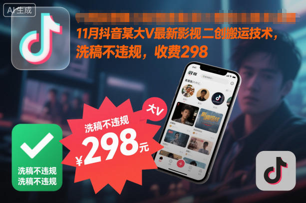 11月抖音某大V最新影视二创搬运技术,洗稿不违规,收费298-蜗牛学社