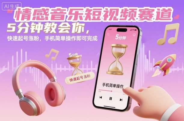 情感音乐短视频赛道，5分钟教会你，快速起号涨粉，手机简单操作即可完成-蜗牛学社
