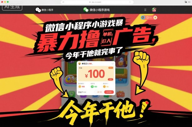 微信小程序小游戏暴力撸广告，单机日入100，今年干他就完事了-蜗牛学社