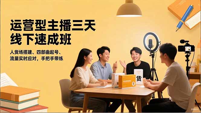 运营型主播三天线下班，人货场搭建,四部曲起号,流量实时应对，手把手带练-蜗牛学社