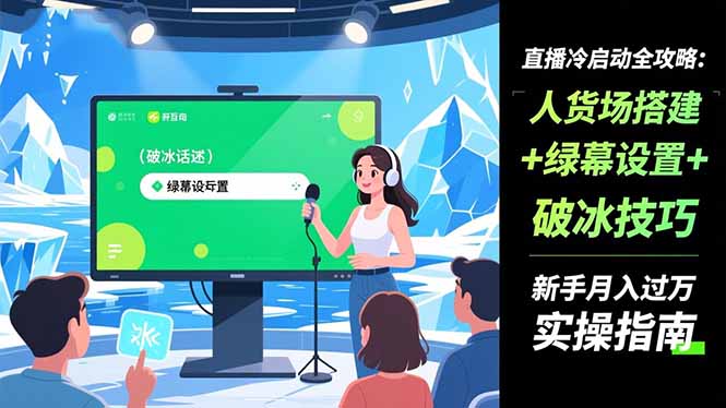直播冷启动全攻略:人货场搭建+绿幕设置+破冰技巧,新手月入过万实操指南-蜗牛学社