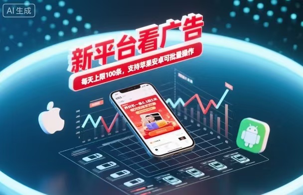 新台看广告,养好机一条5毛到5块,单机日入30到100,支持苹果安卓,可批量操作。-蜗牛学社