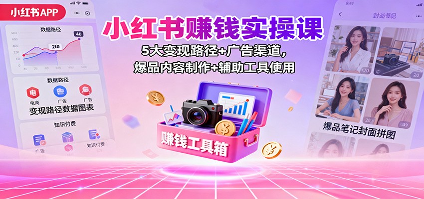 小红书赚钱实操课：5大变现路径+广告渠道，爆品内容制作+辅助工具使用-蜗牛学社