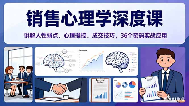 销售心理学深度课，讲解人性弱点、心理操控、成交技巧，36个密码实战应用