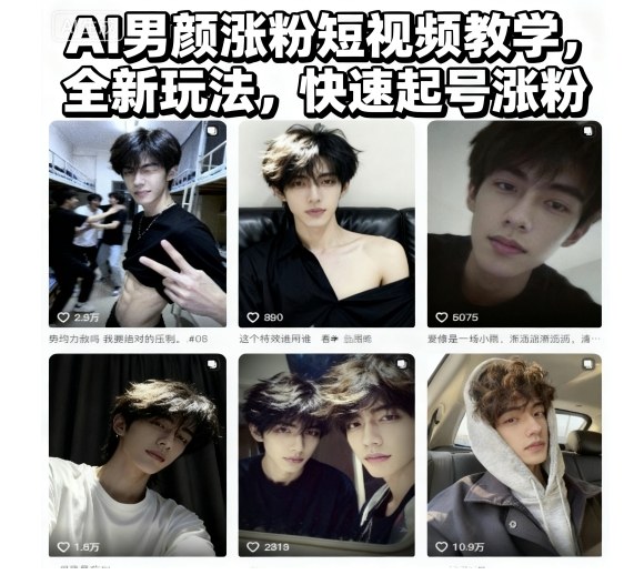 AI男颜涨粉短视频教学,全新玩法,快速起号涨粉-蜗牛学社