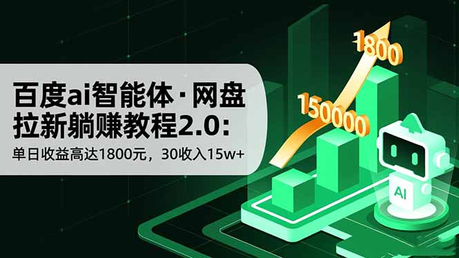 百度ai智能体·网盘拉新躺赚教程2.0:单日收益高达1800元,30收入15w+-蜗牛学社